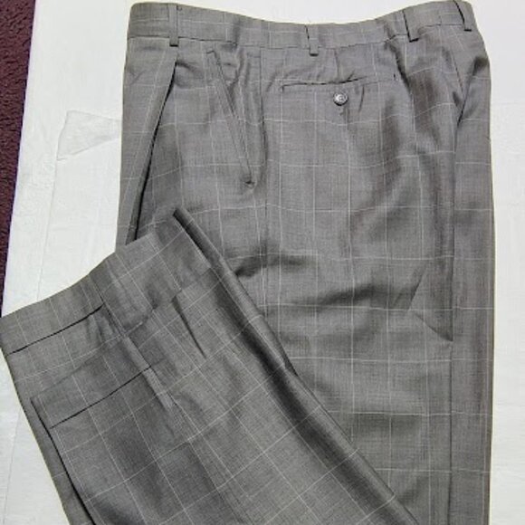 Earvin Magic Johnson Made In Italy 2 Piece Suit Mens 42L 33x32 Gray Check Wool - Picture 5 of 16